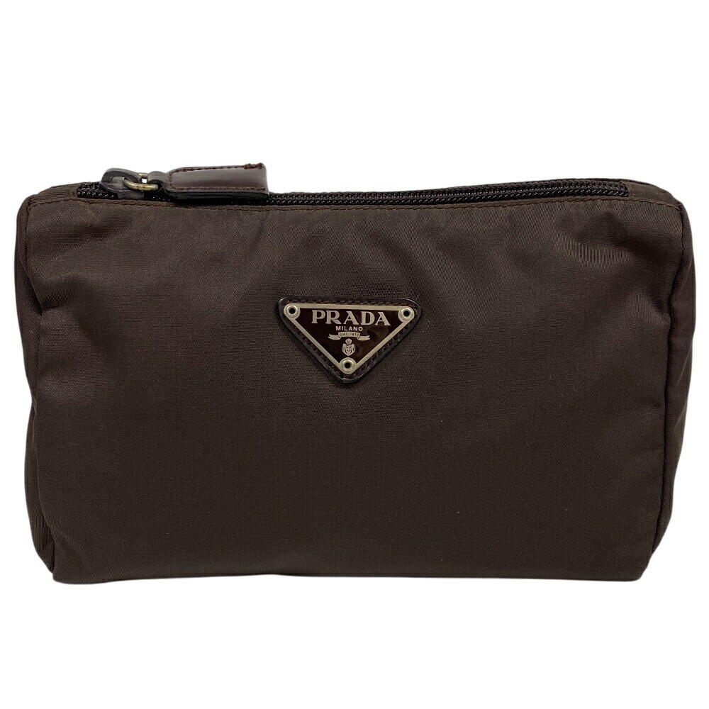 PRADA Triangle Plate Clutch Brown
